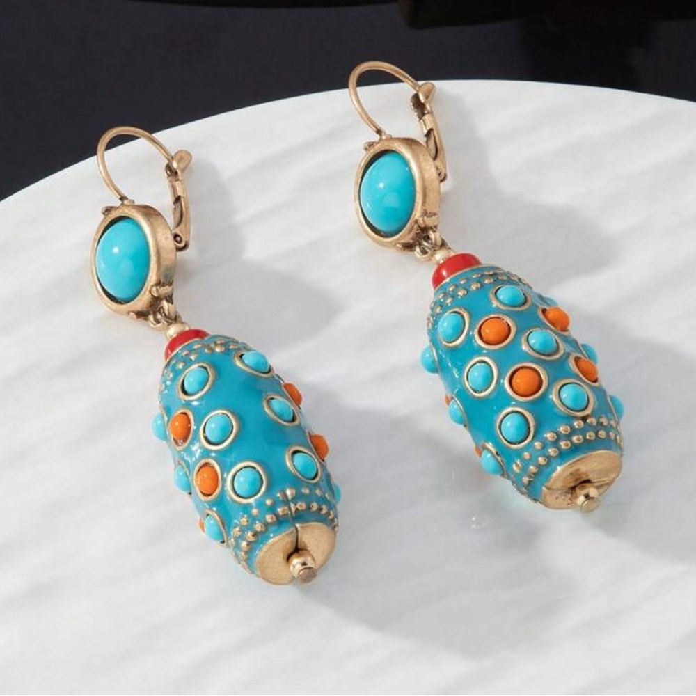 Vintage Turquoise and Red Dangle Earrings - Picture 5 of 5